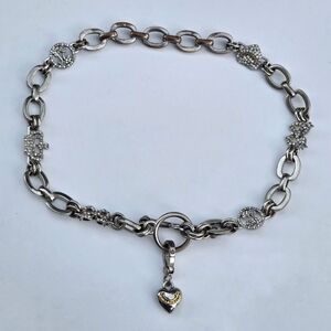 Juicy Couture Y2K Silvertone Logo Heart Pavé Accents Vintage Charm Necklace